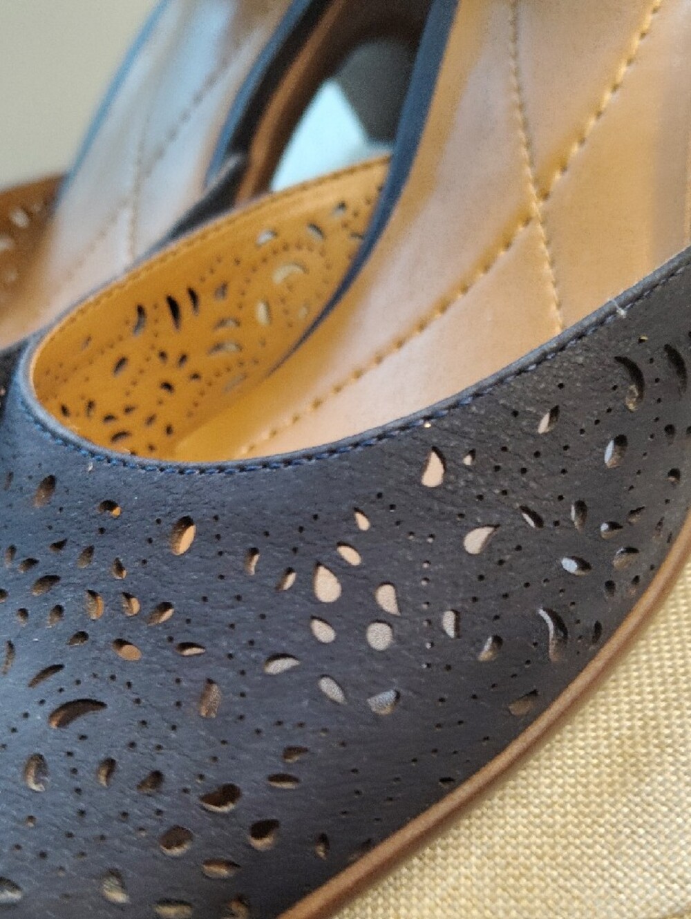 Easy Spirit Navy Perforated Ankle-Strap Heels - Picture 7 of 9